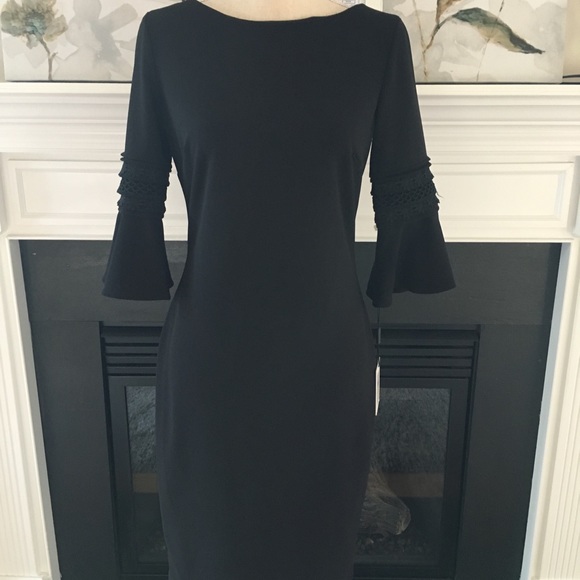 Calvin Klein Black Dress 3/4 Bell Sleeves - Picture 1 of 7